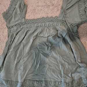 Elegant Lace Trimmed Green Top